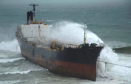 Derelict tanker stuck on rocks near Durban